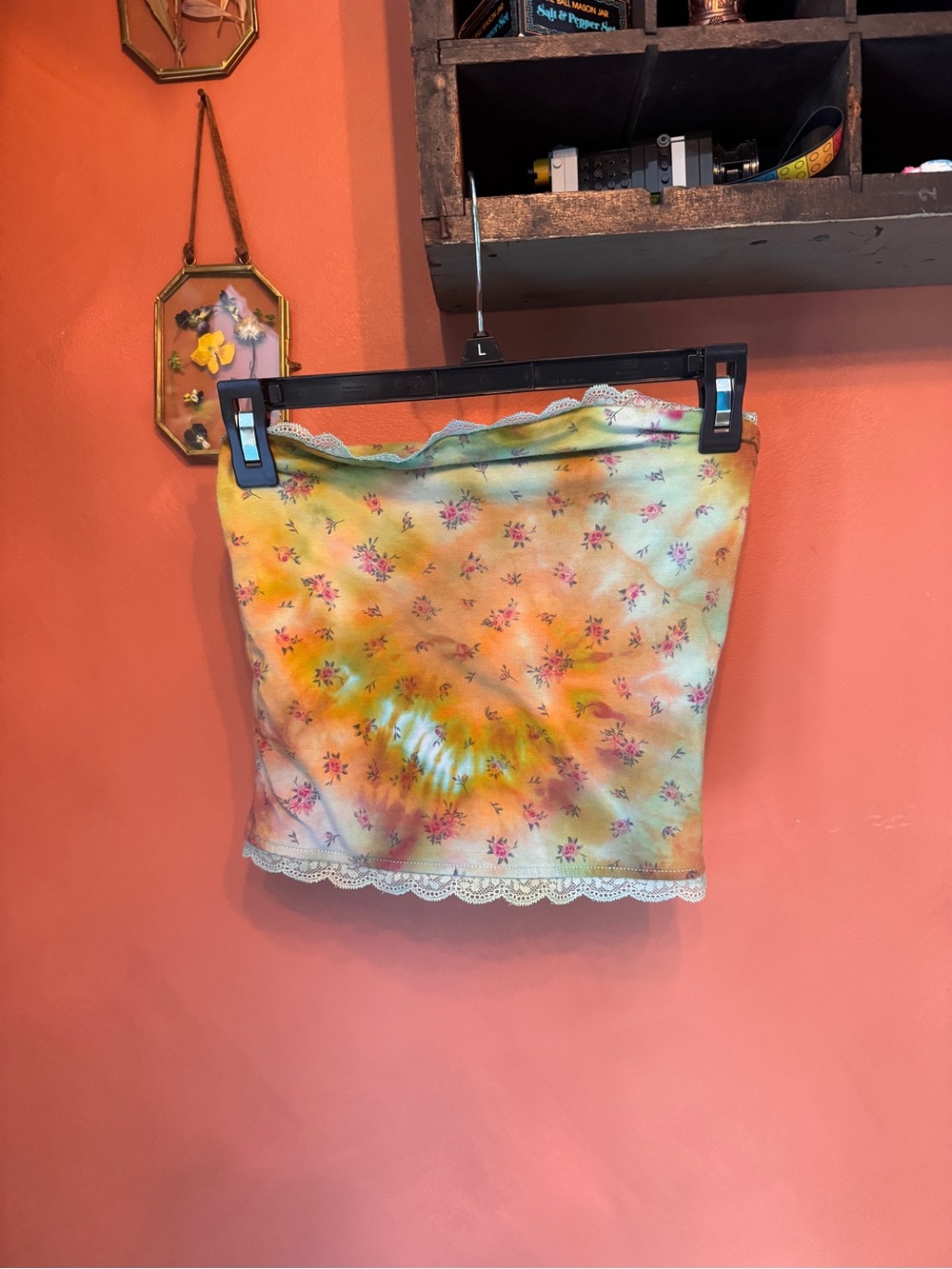 wild fable Yellow Multicolor Tie-Dye Floral Lace Trim Mini Top